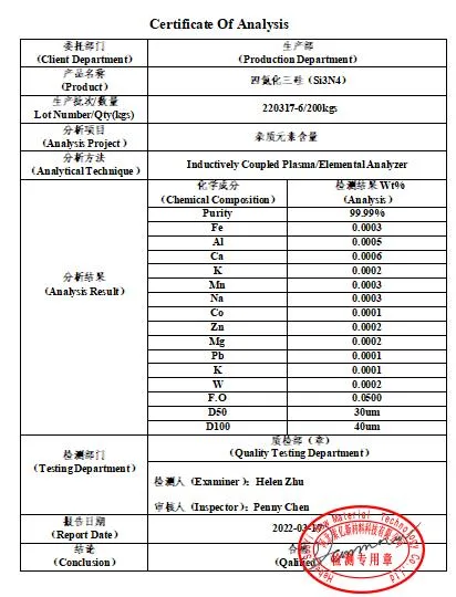 Silicon Nitride Nano-Micron Powder Granulation Spraying Si3n4